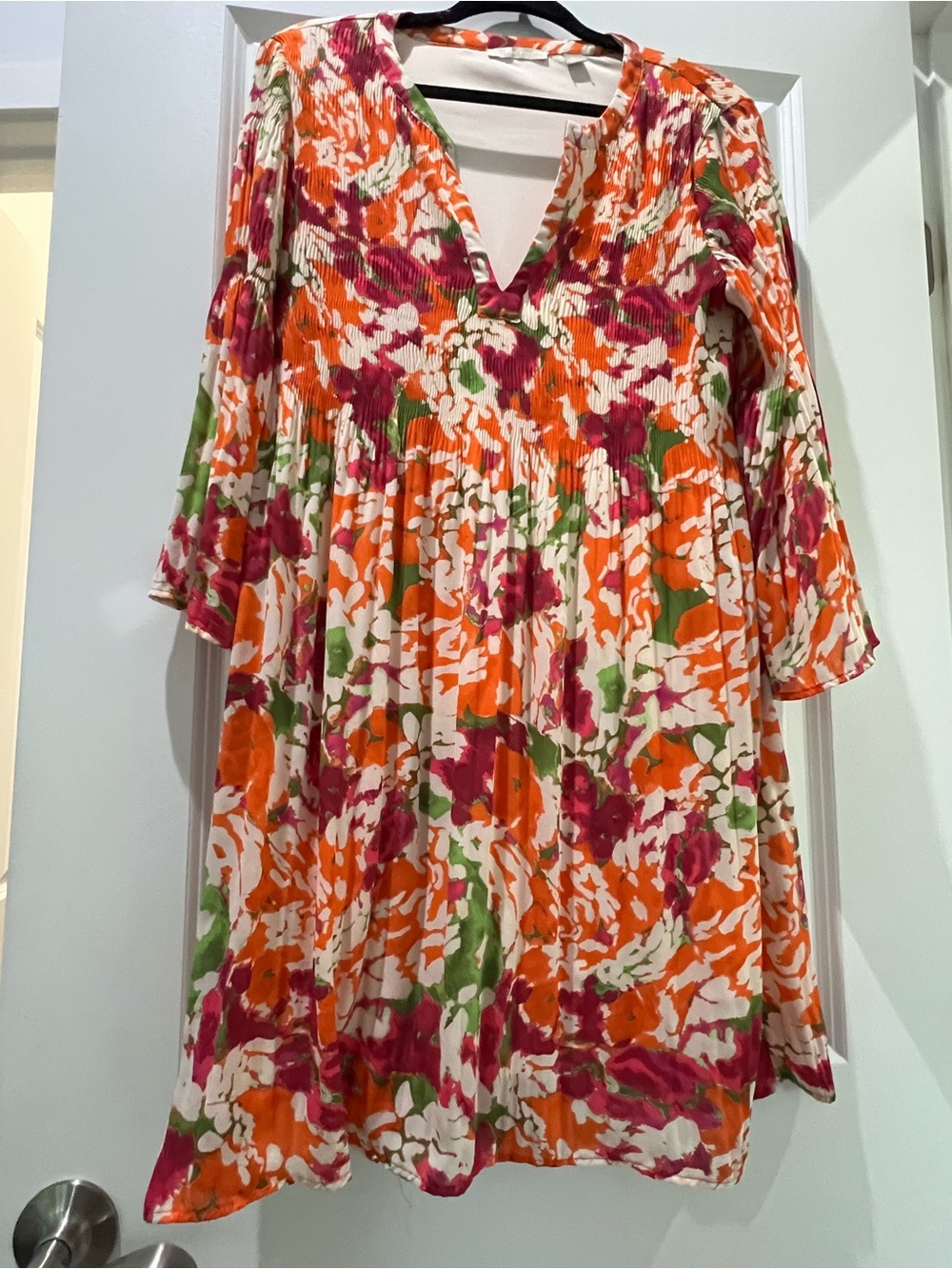 Sunny Leigh Floral V-Neck Tunic in Orange, Pink & Green